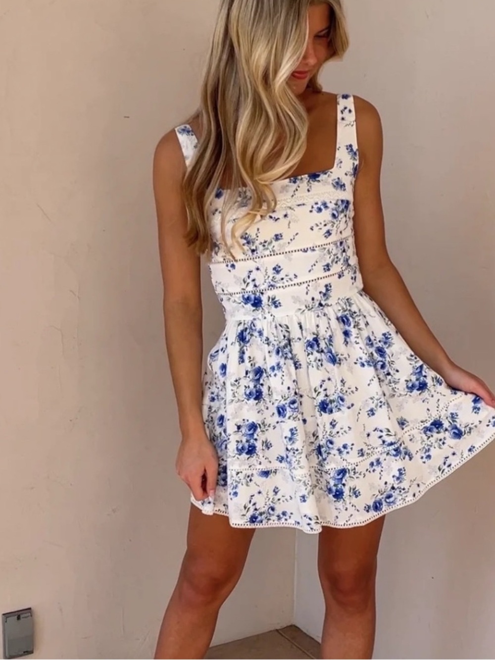 NWT Musette Blue Floral Square Neck Mini Dress | Size Small